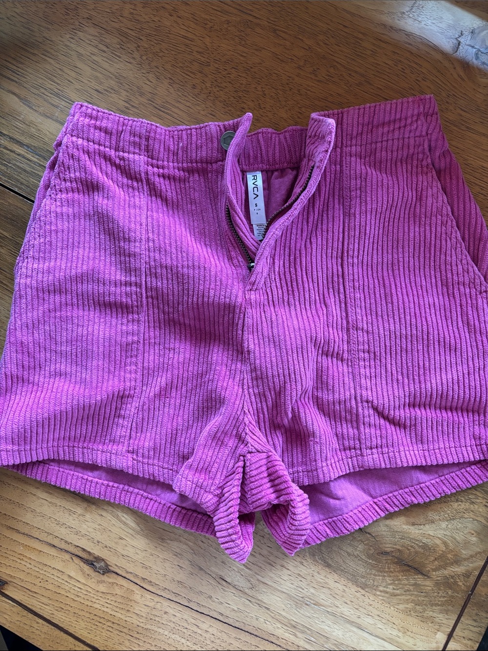 RVCA Women's Magenta Corduroy High-Waist Shorts